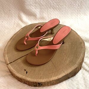 Shiny Coral Peach Strap Pretty Kitten Heel Sandals